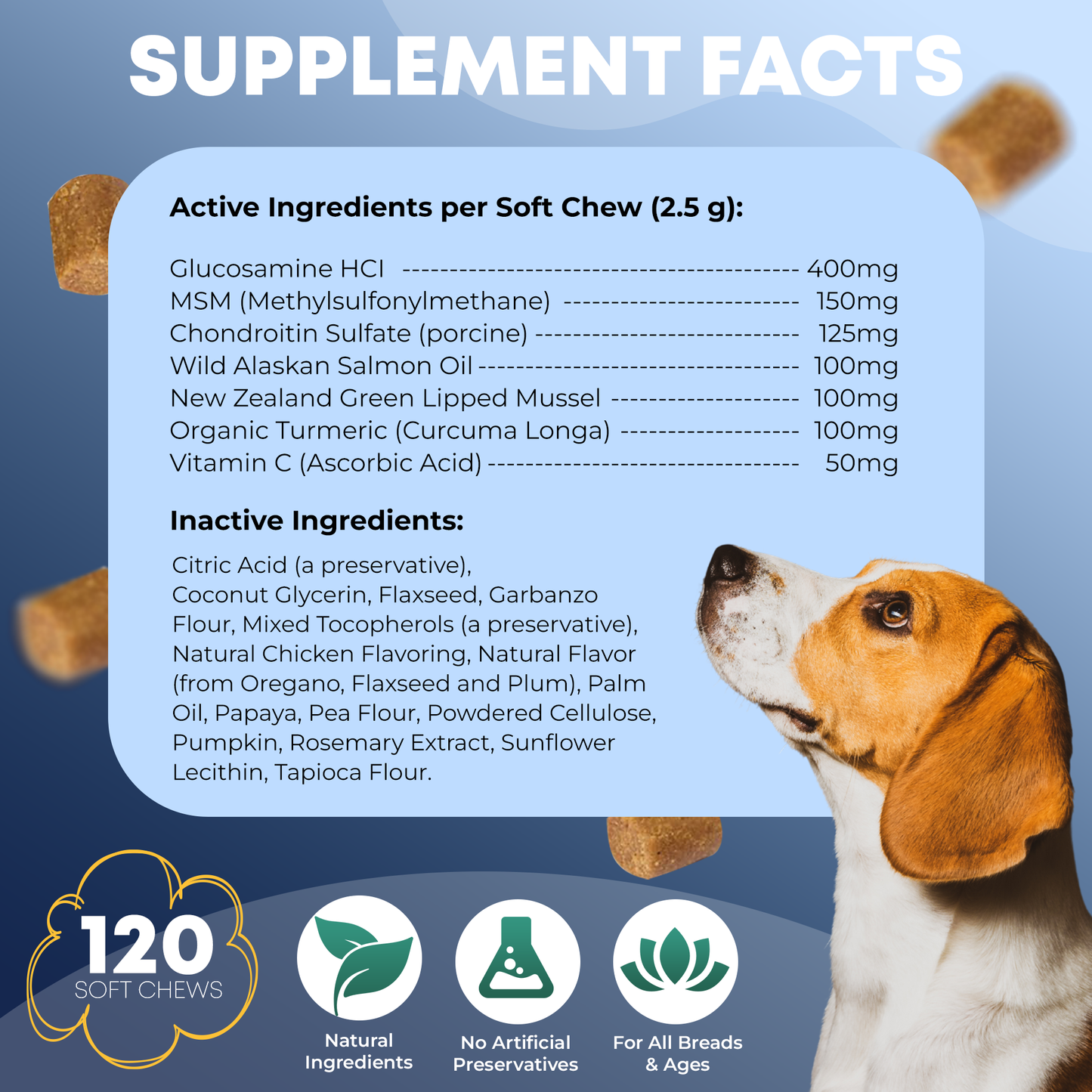 FURRY FUEL Hip & Joint Chews for Dogs - Chicken Flavor - 120 Chews
