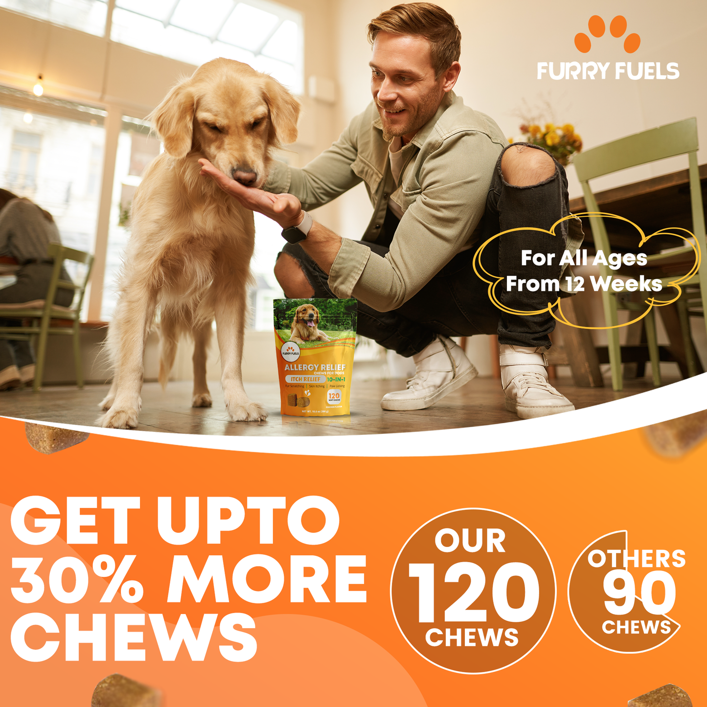 FURRY FUEL Dog Allergy Relief Chews - Chicken Flavor - 120 Count
