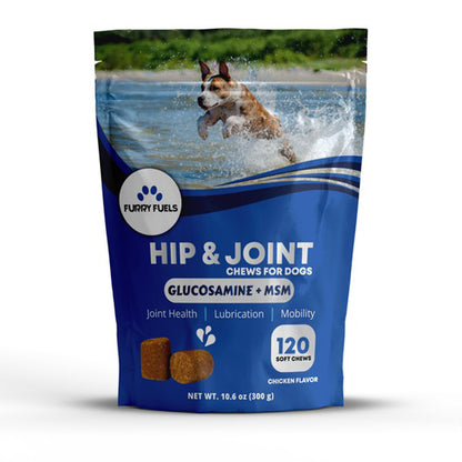 FURRY FUEL Hip & Joint Chews for Dogs - Chicken Flavor - 120 Chews