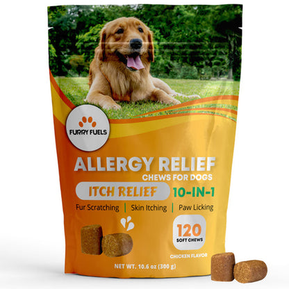 FURRY FUEL Dog Allergy Relief Chews - Chicken Flavor - 120 Count