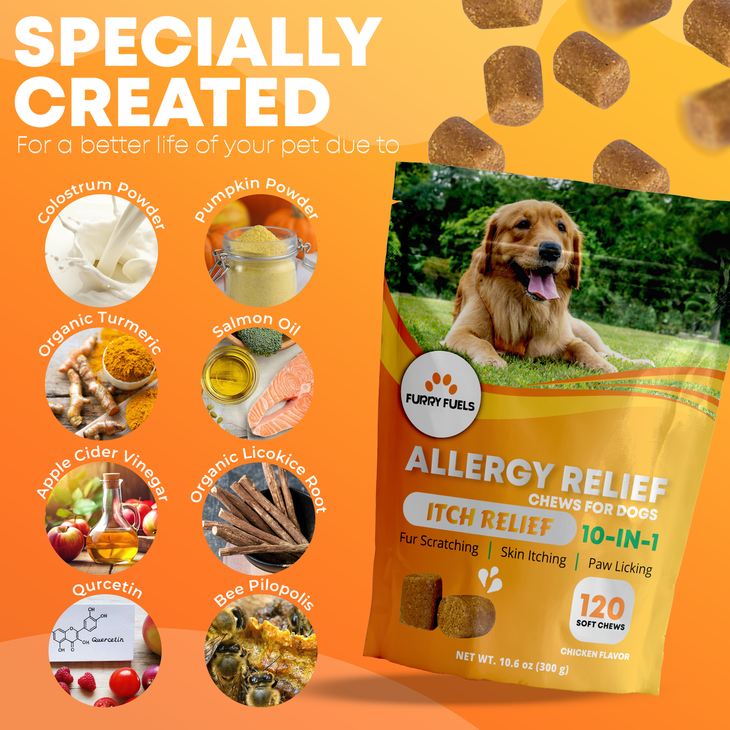 FURRY FUEL Dog Allergy Relief Chews - Chicken Flavor - 120 Count