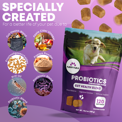 FURRY FUEL Probiotic Chews for Dogs - Chicken Flavor  - 120 Chews